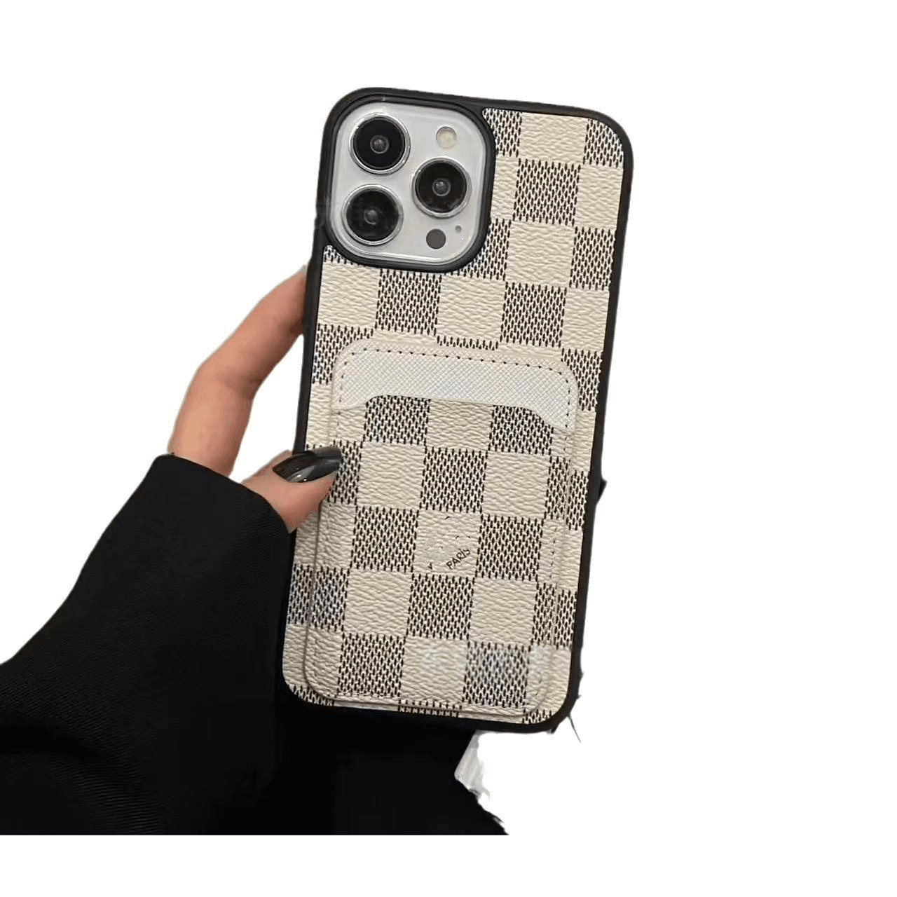 White Checkerboard LV Wallet Phone Case with Card Holder | Luxury Style | LX092 - yTagCase