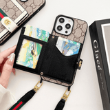 Cream GG Pattern Phone Case with Crossbody Strap & Card Holder LX063 - yTagCase