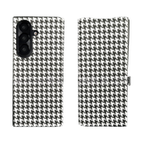 Black & White Houndstooth LV-inspired Phone Case for Samsung Fold7 with metal flip cover and magnetic closure for effortless functionality and boho aesthetic