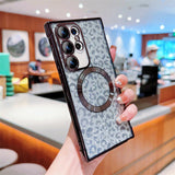 Glittery Cheetah Pattern Magnetic Case for Samsung Galaxy S24 Ultra, premium TPU with luxe metallic electroplating.
