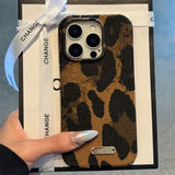 Fashionable Cheetah Print iPhone 14 Plus Case - Premium silver label detail, perfect fit protection with full button access, unique leopard design