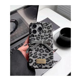 Cheetah print phone case with bow for iPhone 14 Plus - stylish grey animal pattern, matte finish, protective cover, unique fashion accessory