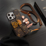 Brown LV Element Crossbody Wallet Phone Case for iPhone with built-in card holder and cottagecore aesthetic