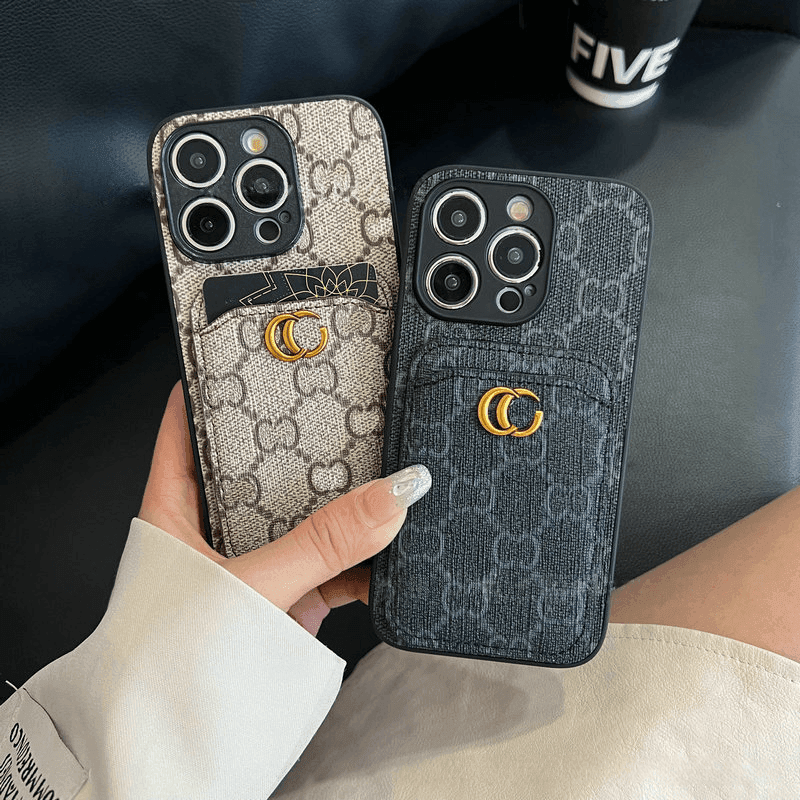 Brown GG Card Slot Luxury Phone Case LX110 for iPhone 17 Pro Max & More - yTagCase