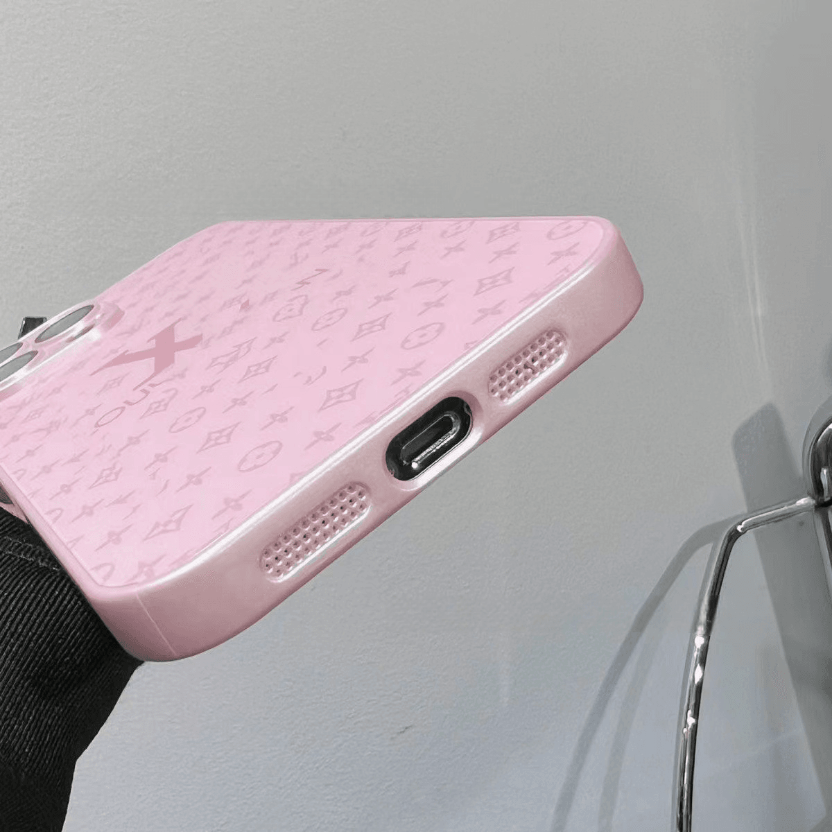 Pink LV Inspired Frosted Glass Phone Case with Camera Cover | LX057 - yTagCase