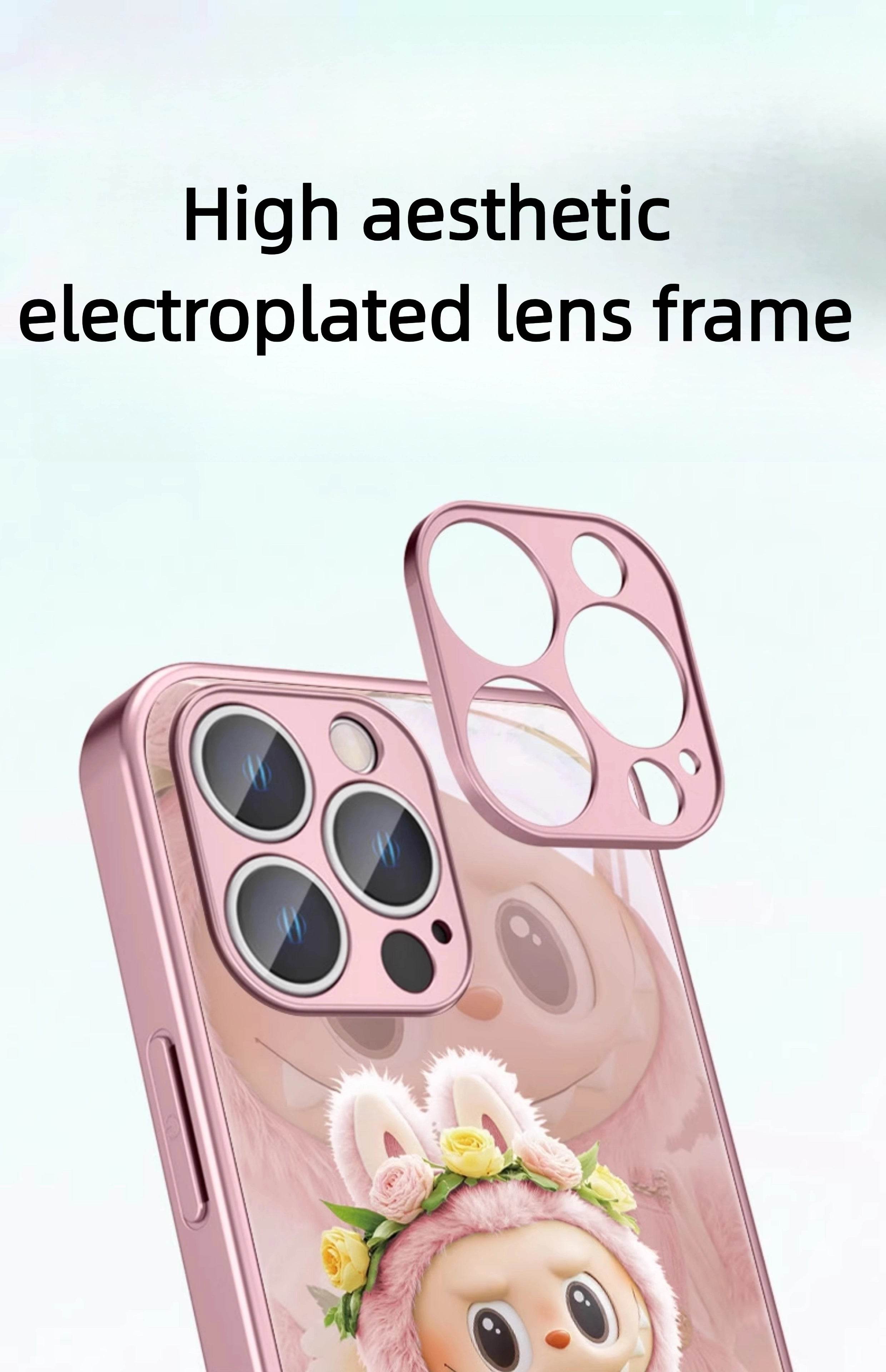 Rose Pink Labubu Doll Phone Case Metallic Glass Case - Trendy Artistic LB023 - yTagCase