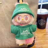 Green Labubu doll clothes set with Hermes-style hat and top