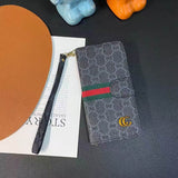 Black GG Element Flip Cover Phone Case with Card Holder for iPhone 16 Pro Max | LX077 - yTagCase