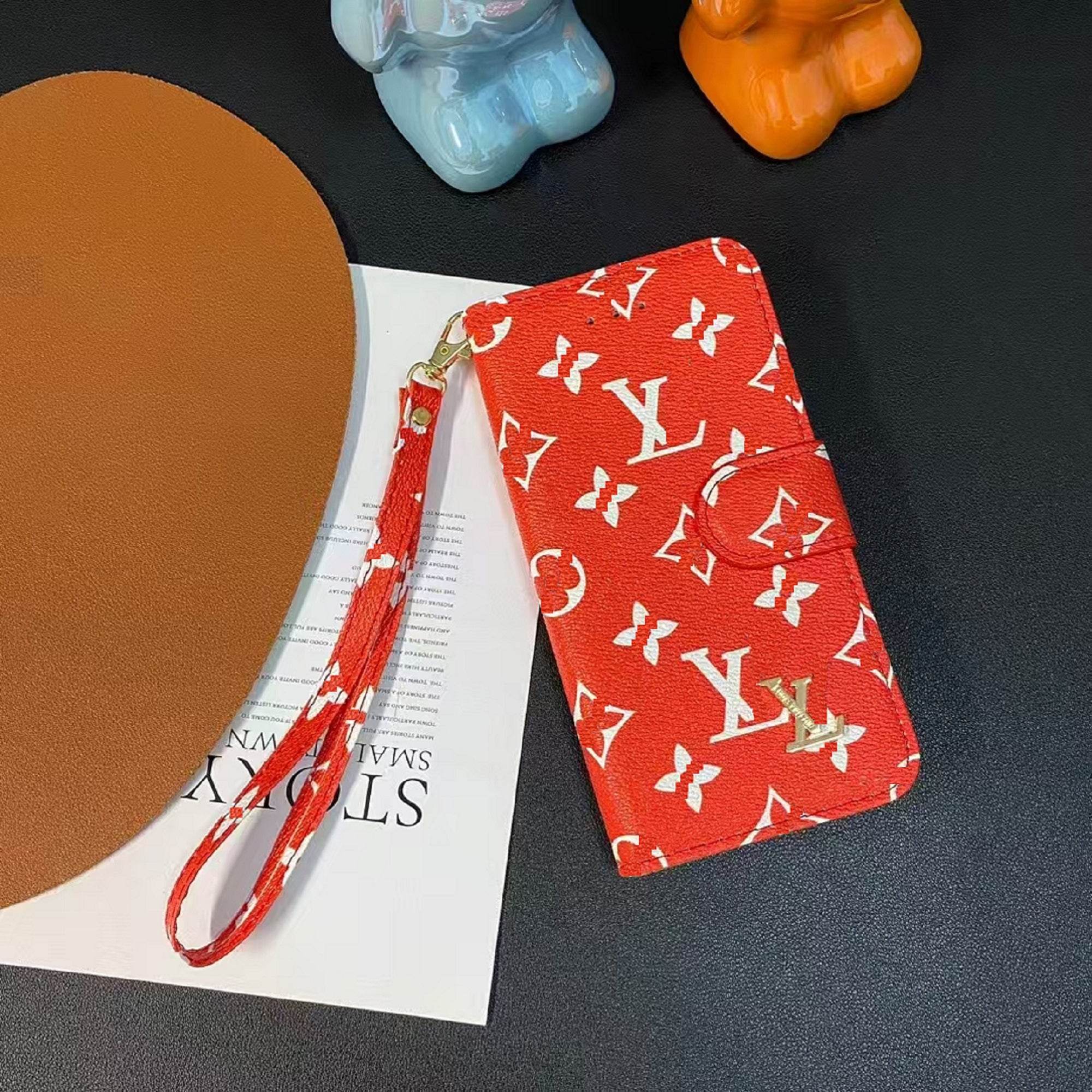 Red LV Aesthetic Flip Wallet Phone Case for iPhone 16 Pro Max | LX073 - yTagCase