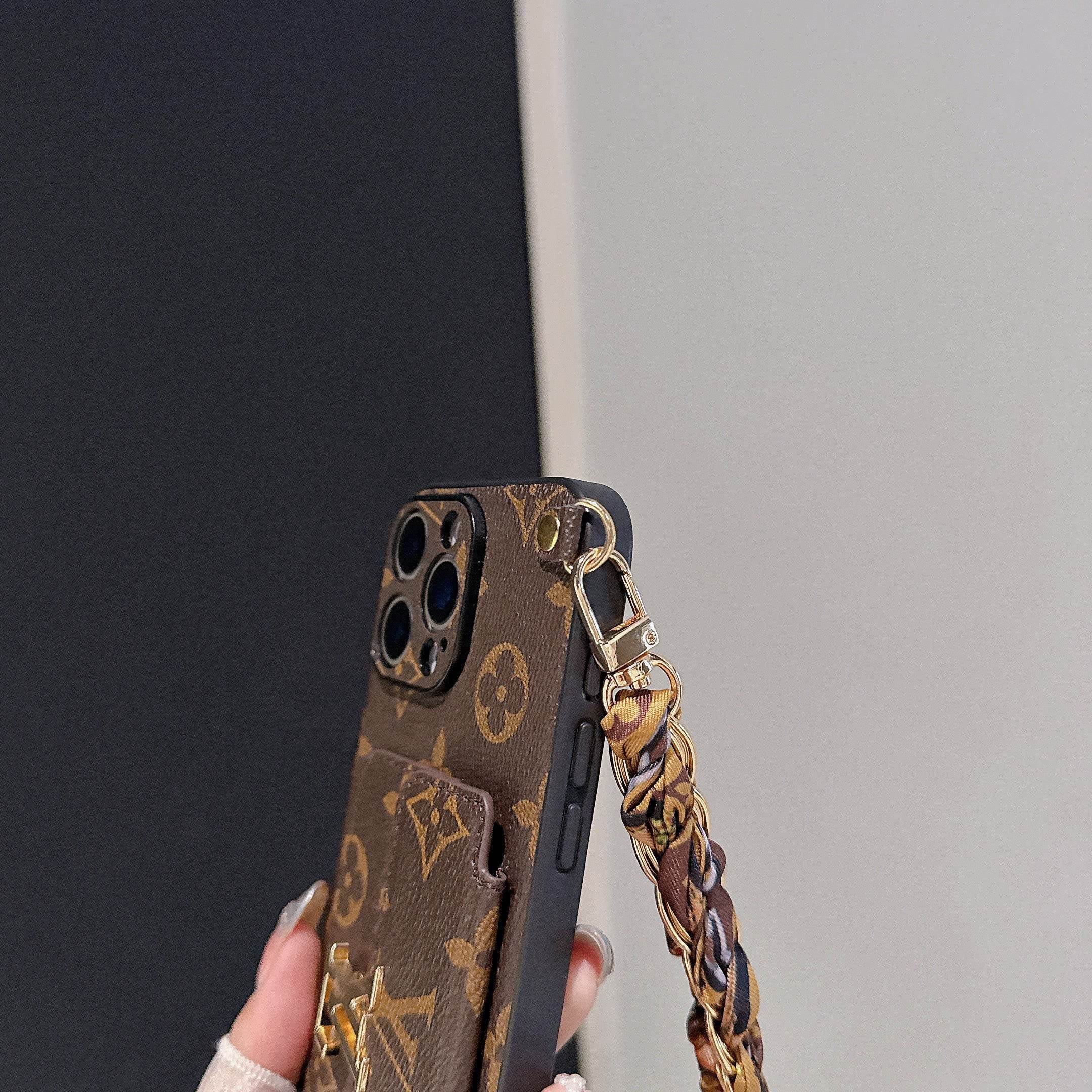 Brown Monogram LV Crossbody Phone Case with Card Holder & Adjustable Strap for iPhone 16 Pro Max LX095 - yTagCase