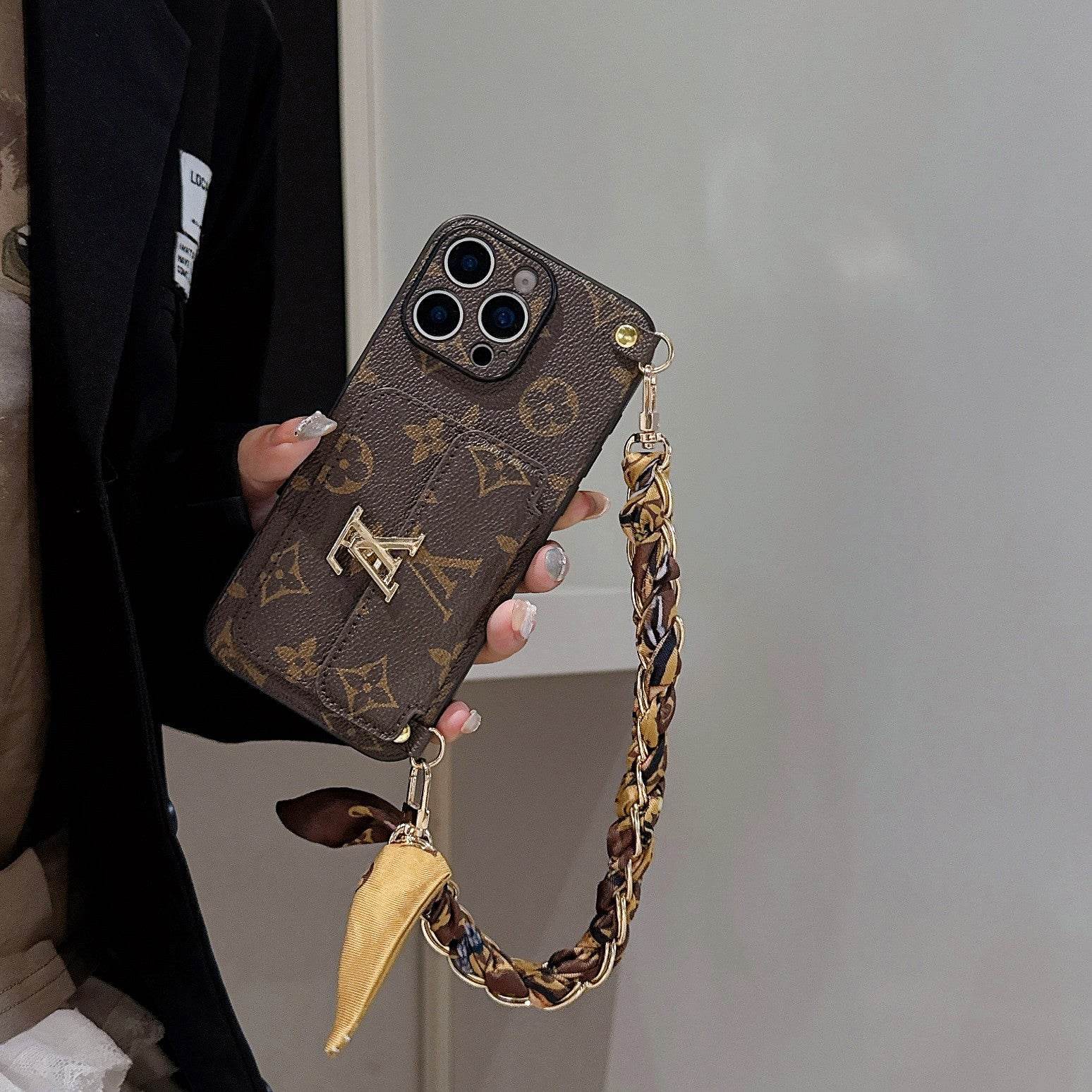 Brown Monogram LV Crossbody Phone Case with Card Holder & Adjustable Strap for iPhone 16 Pro Max LX095 - yTagCase