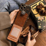 Scratch-resistant matte finish LV-inspired phone case with card slots and crossbody strap for secure daily use and boho vibe