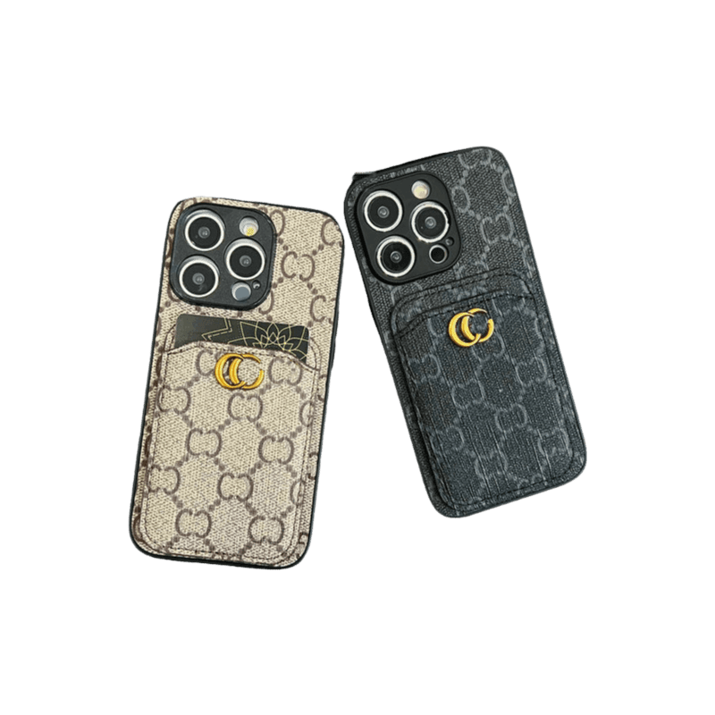 Brown GG Pattern Phone Case with Card Holder | Luxury Aesthetic for iPhone 16 Pro Max | LX087 - yTagCase