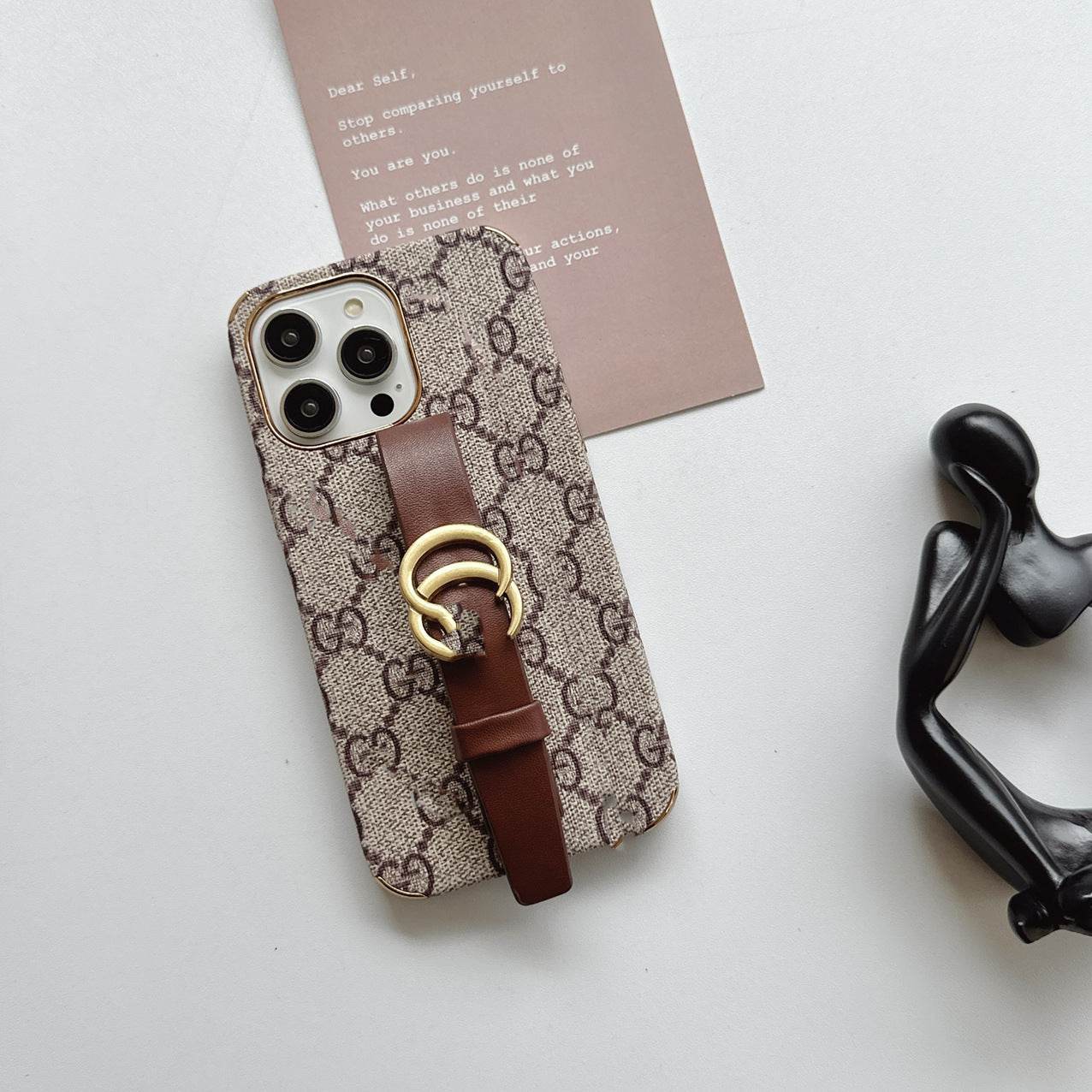 Brown GG Element Phone Case with Strap for iPhone 16 Pro Max | LX078 - yTagCase