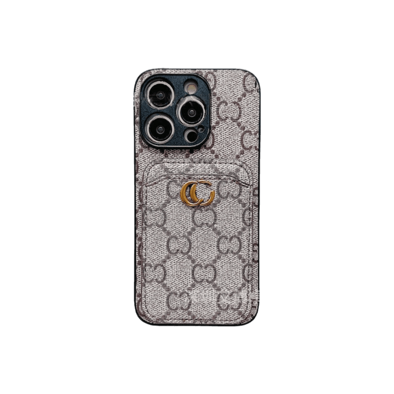 Brown GG Pattern Phone Case with Card Holder | Luxury Aesthetic for iPhone 16 Pro Max | LX087 - yTagCase