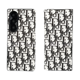 Black Dior-inspired luxury phone case for Samsung Fold7 with metal flip cover and magnetic closure for a sleek aesthetic statement piece
