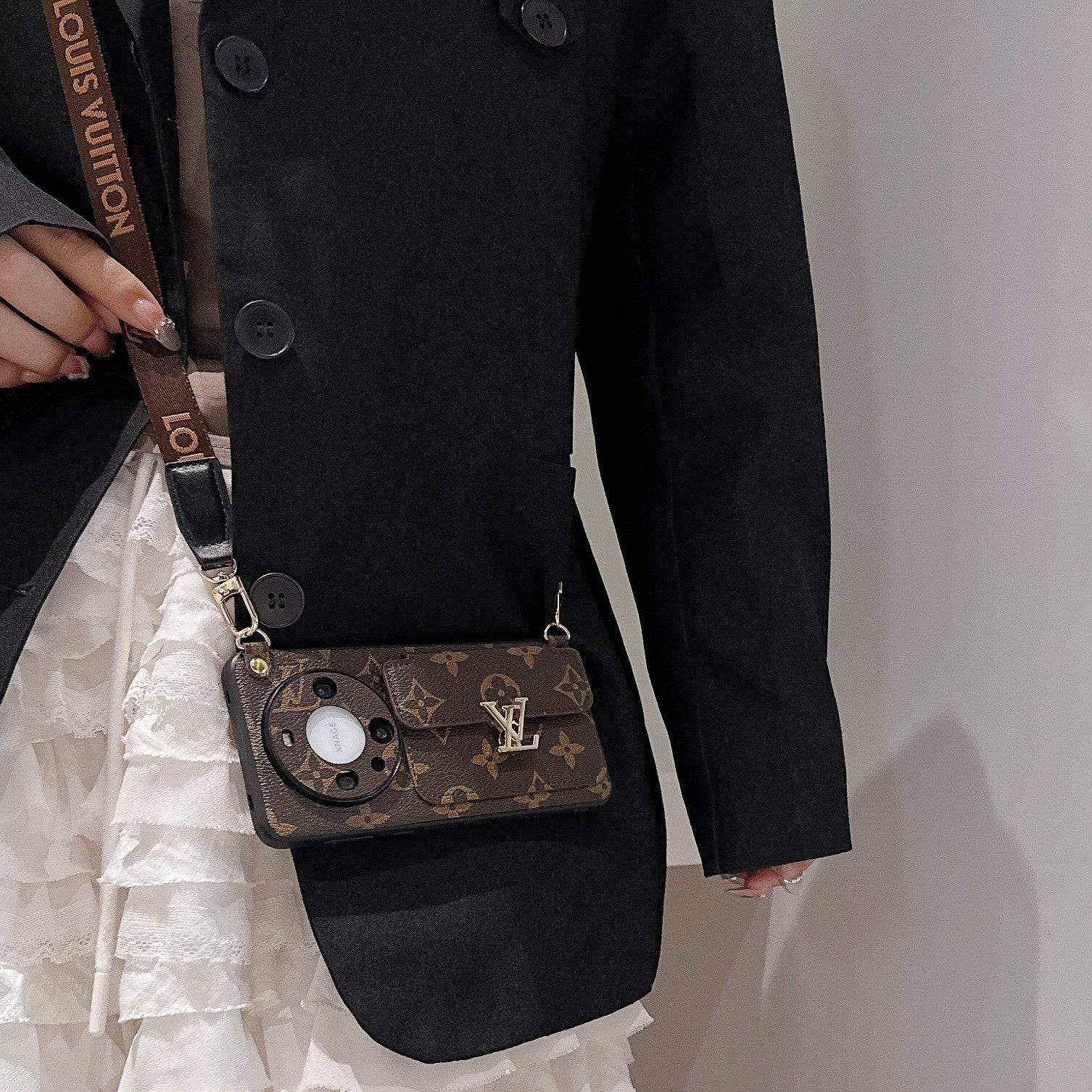 Brown Monogram LV Crossbody Phone Case with Card Holder & Adjustable Strap for iPhone 16 Pro Max LX095 - yTagCase