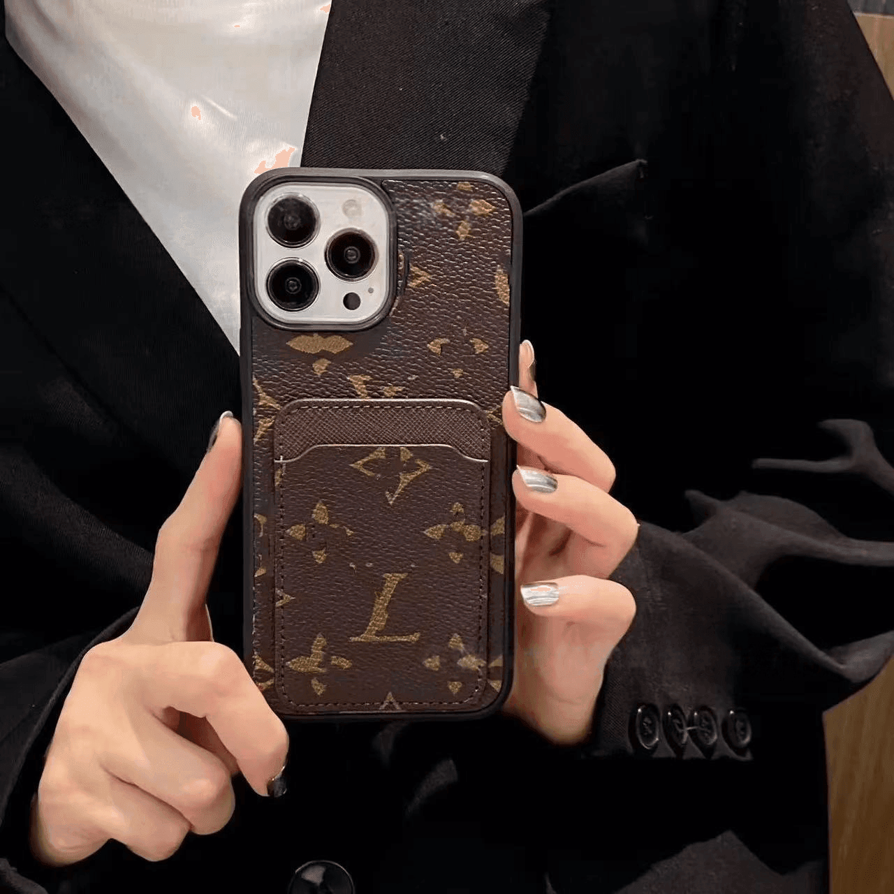 Brown LV Wallet Phone Case with Card Holder & Strap | Luxury Designer Style | LX088 - yTagCase