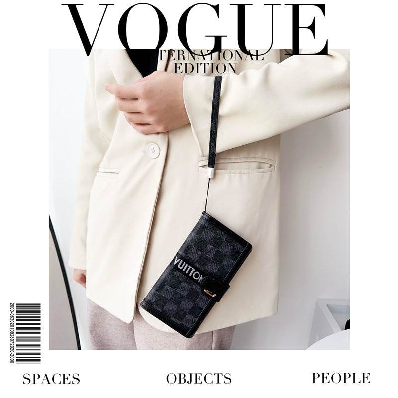 Houndstooth LV Wallet Phone Case with Wrist Strap & Flip Cover for iPhone 16 Pro Max LX113 - yTagCase