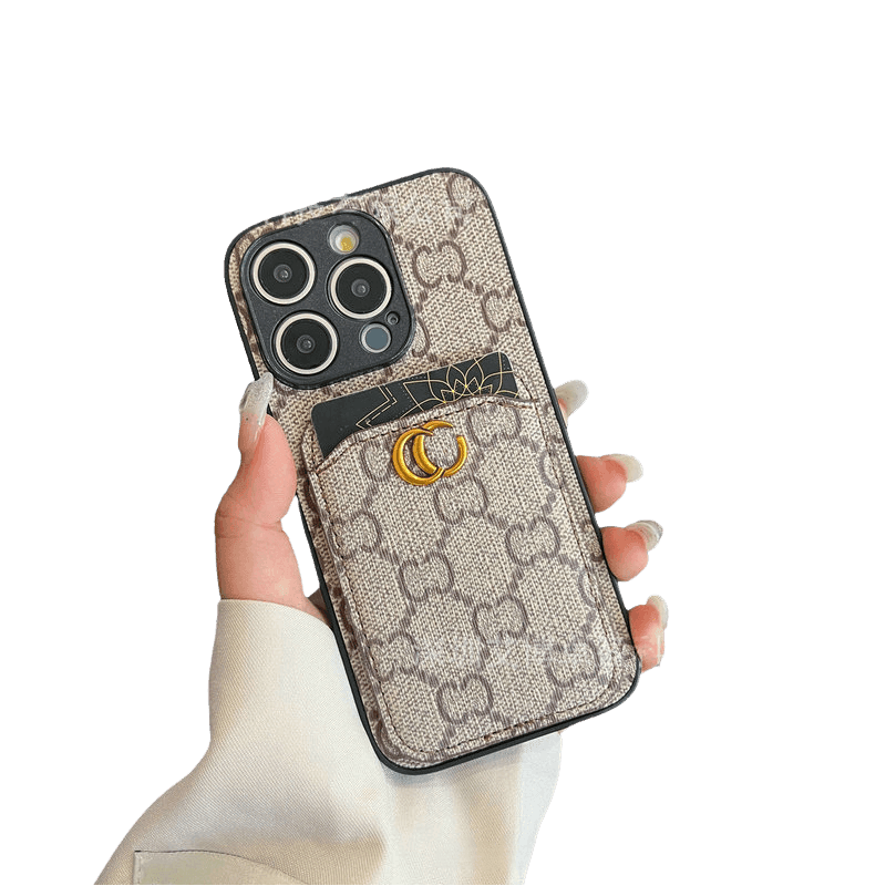 Brown GG Pattern Phone Case with Card Holder | Luxury Aesthetic for iPhone 16 Pro Max | LX087 - yTagCase