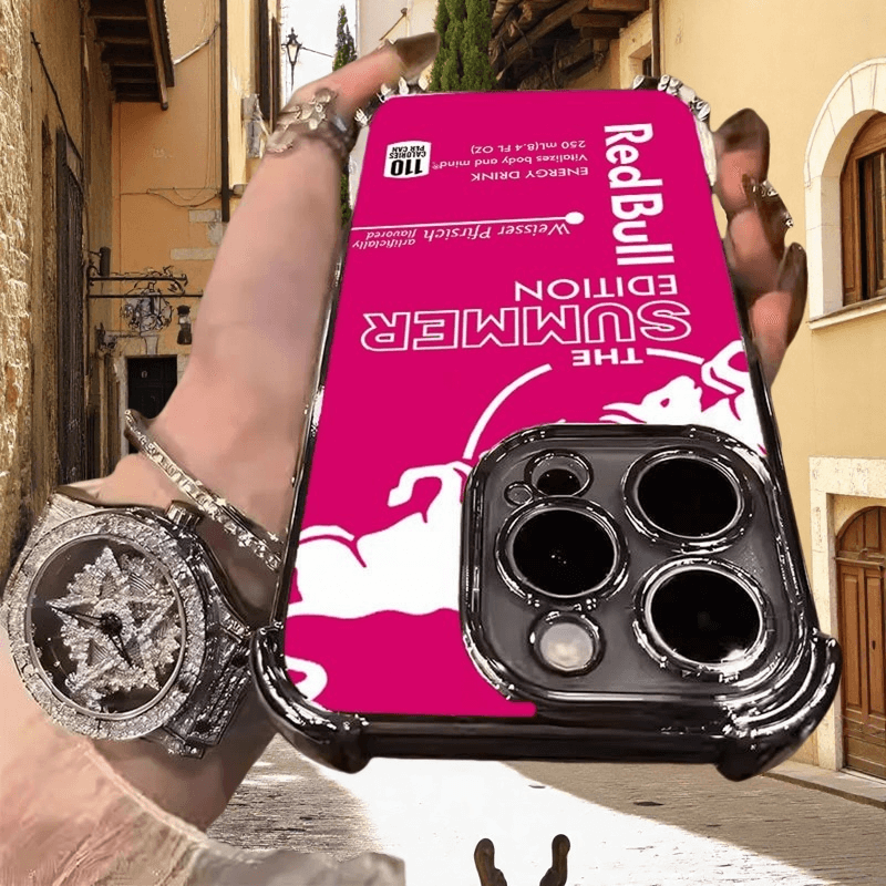 Red Bull Phone Case Rose Red - Military Grade Shockproof Protective Cover with Cheetah Print for iPhone 14 Plus/Samsung S24/Google Pixel RB20 - yTagCase