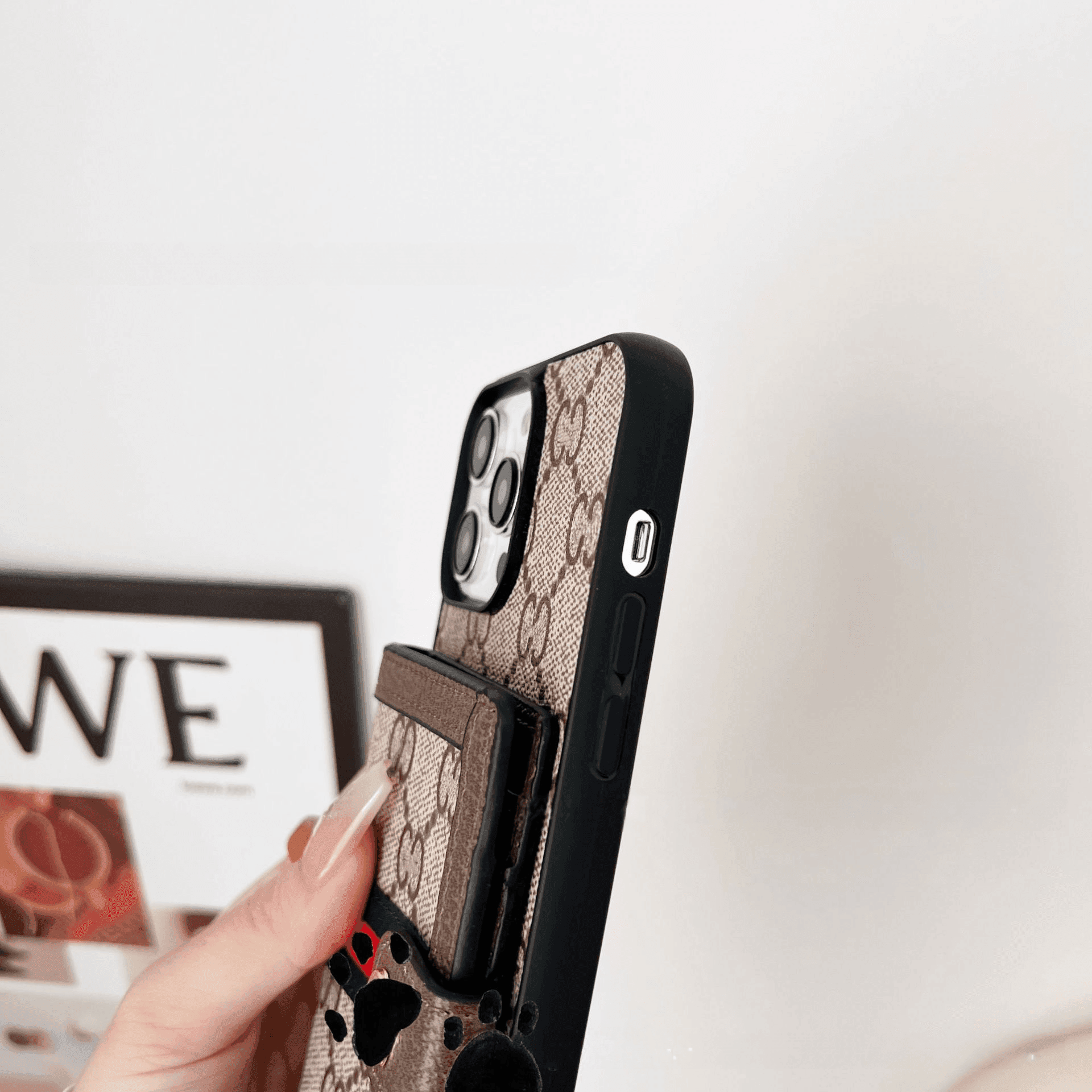 Beige GG Pattern Phone Case with Crossbody Strap & Card Holder LX066 - yTagCase