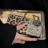 Luxury Cheetah Print Phone Case with sparkling gemstones, 3D textured grip & full-body protection for iPhone 14/13/12 - trendy animal print design
