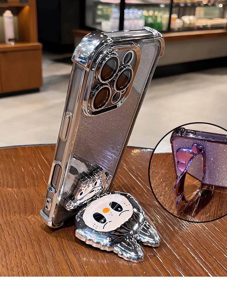 Space Silver Labubu Mirror Stand Phone Case - Trendy Protective LB007 - yTagCase