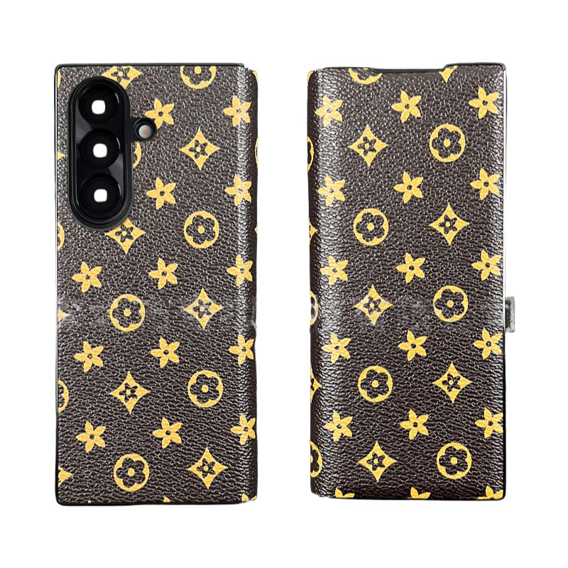 Brown LV Element Phone Case with metal flip cover and full protection for a luxury aesthetic