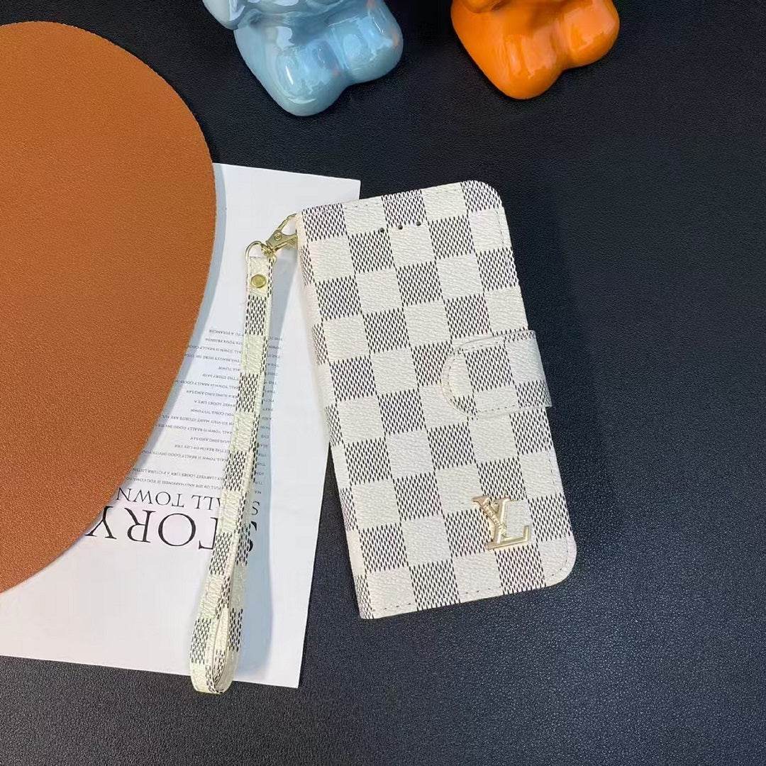 White LV Aesthetic Phone Case with Wallet | Flip Cover for iPhone 16 Pro Max | LX074 - yTagCase