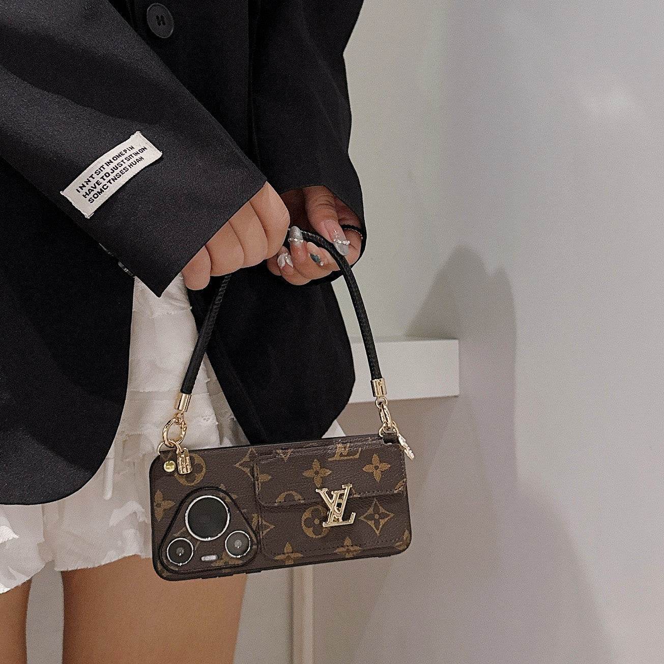 Brown Monogram LV Crossbody Phone Case with Card Holder & Adjustable Strap for iPhone 16 Pro Max LX095 - yTagCase