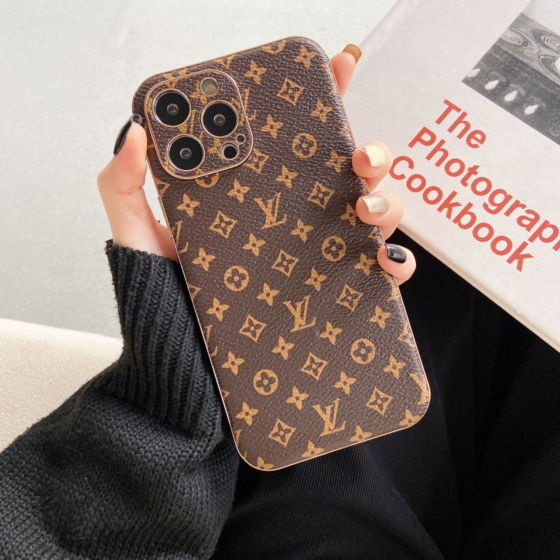 Brown LV Floral Phone Case with scratch-resistant coating and vintage LV vibes for iPhone 15 Pro Max
