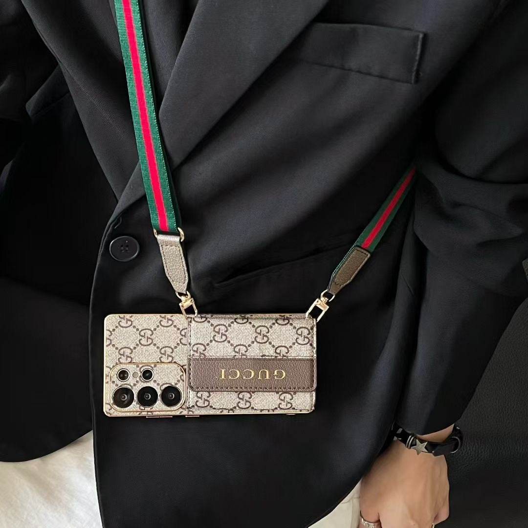 Cream GG Crossbody Wallet Phone Case for iPhone 16 Pro Max | Luxury LX099 - yTagCase