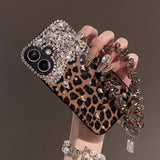 Luxury Cheetah Print Phone Case with sparkling gemstones for iPhone 14 Plus, military-grade protection & trendy leopard design