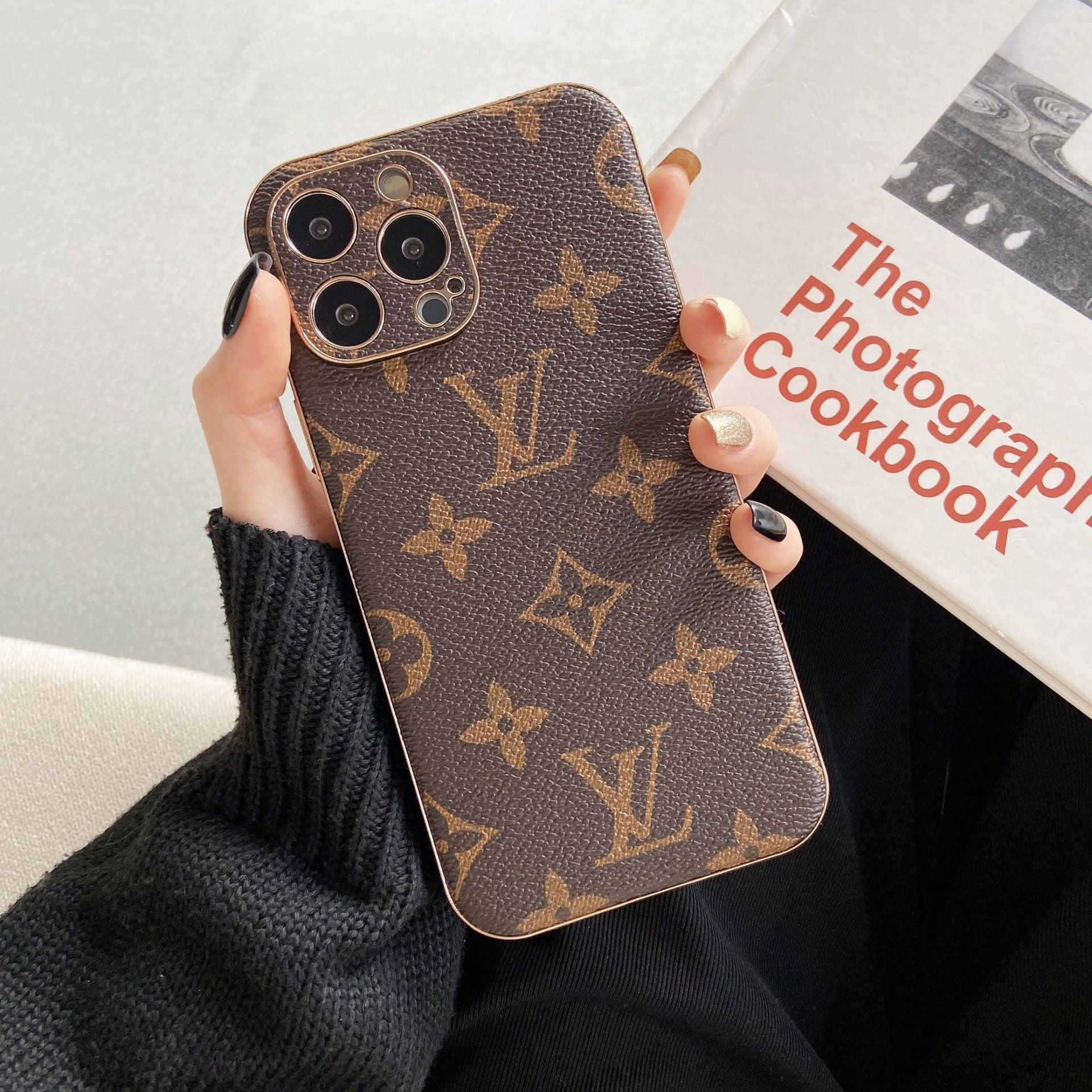 Brown LV aesthetic phone case with floral design for iPhone 16 Pro Max nostalgic luxury vibe