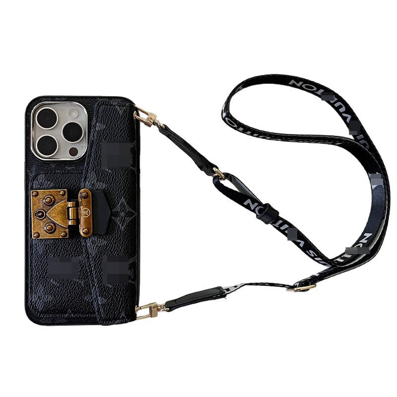 Black LV Element Crossbody Wallet Phone Case for iPhone with card holder and fade-resistant printing for a timeless aesthetic