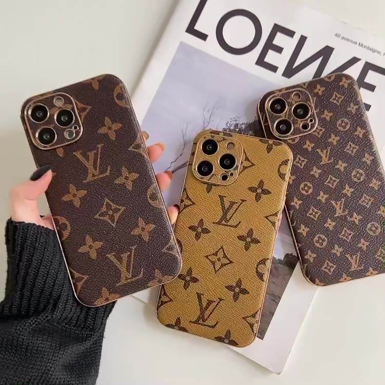 Brown LV Aesthetic Phone Case with Floral Design | Luxury Leather iPhone 16 Pro Max Case | LX046 - yTagCase