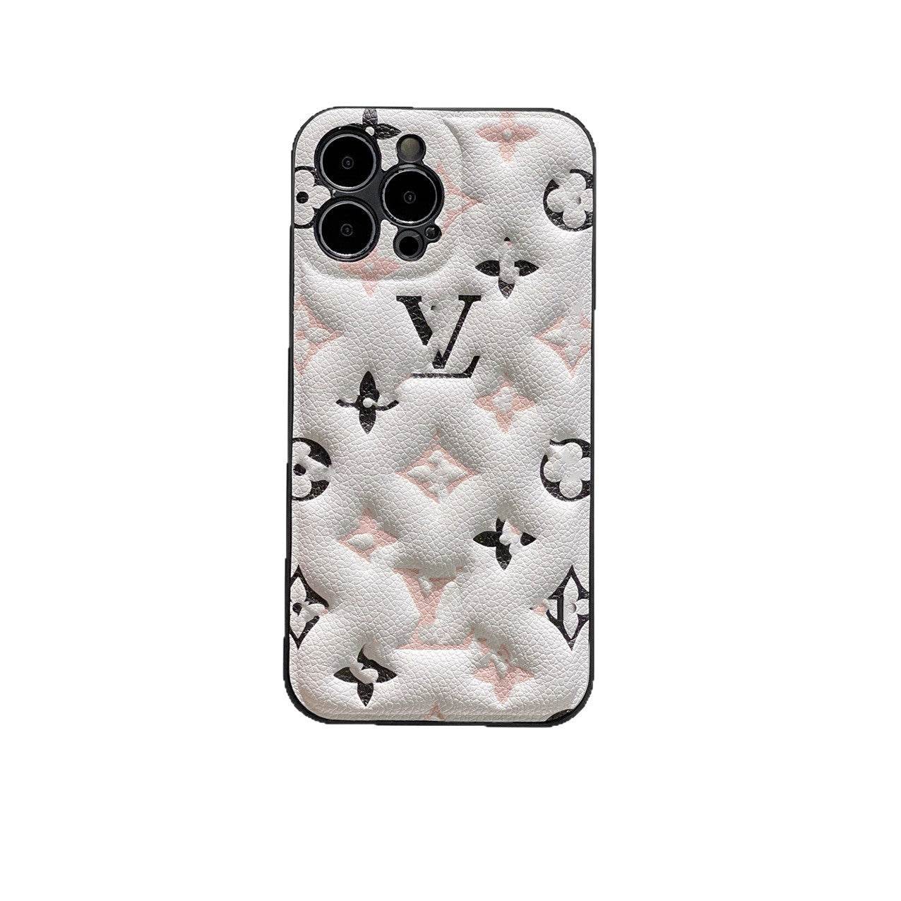 White LV Element Phone Case with Black Floral Pattern | Luxury iPhone 16 Pro Max Cover | LX041 - yTagCase