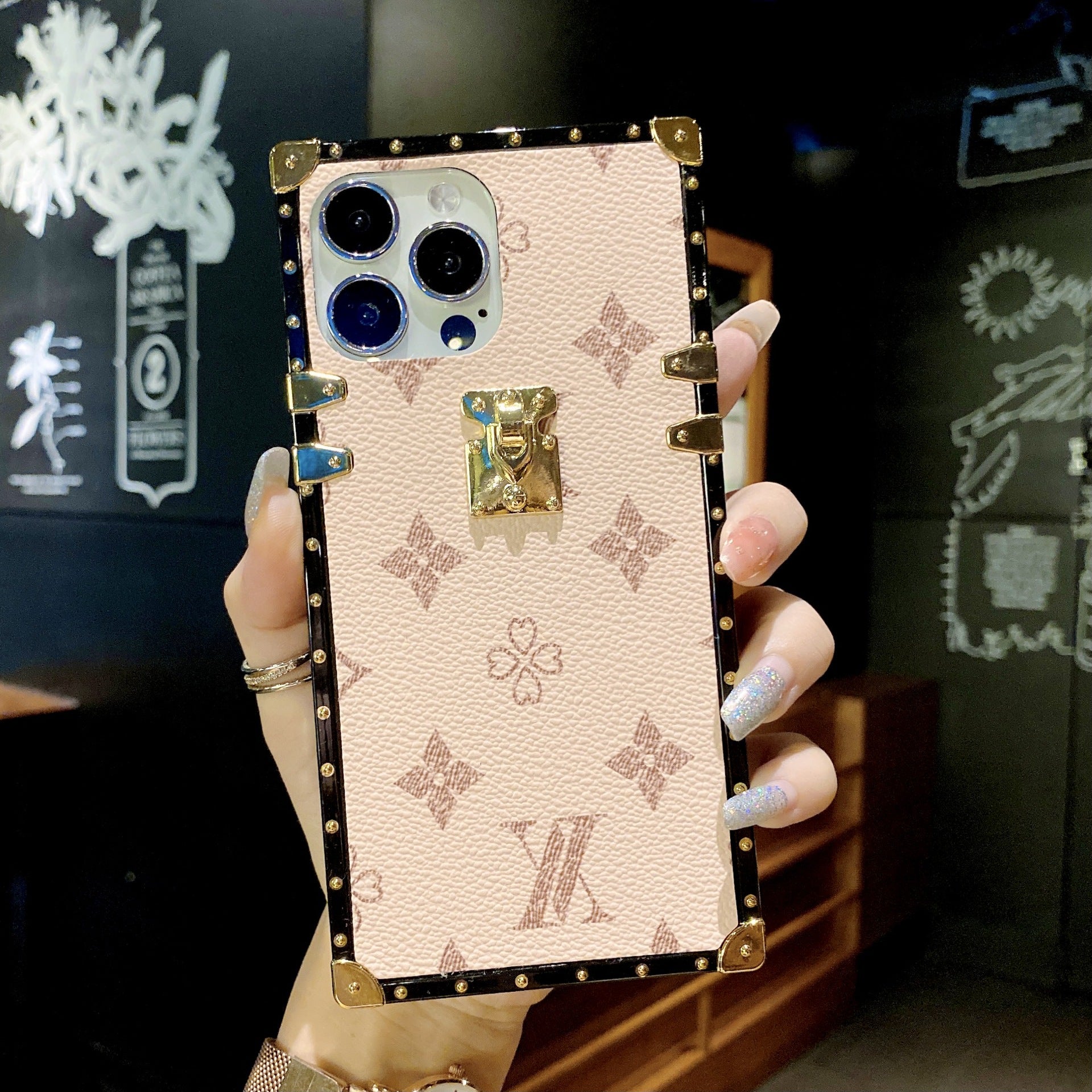 Beige LV Trunk Series Phone Case with premium matte finish for a luxe look blending Y2K nostalgia and modern minimalist aesthetics iPhone 15 Pro Max