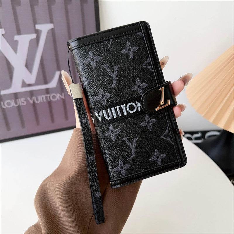 Black Monogram LV Wallet Phone Case with Wrist Strap & Flip Cover LX112 - yTagCase