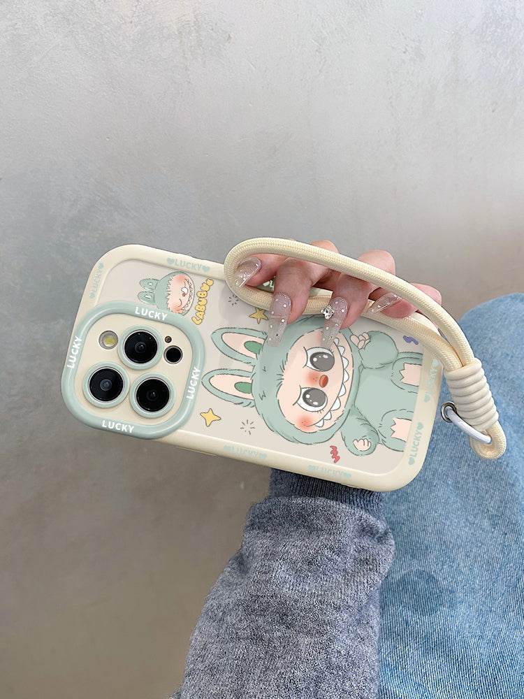 Cute Labubu Phone Case Soft Touch Starry Green with Strap for iPhone LB001 - yTagCase