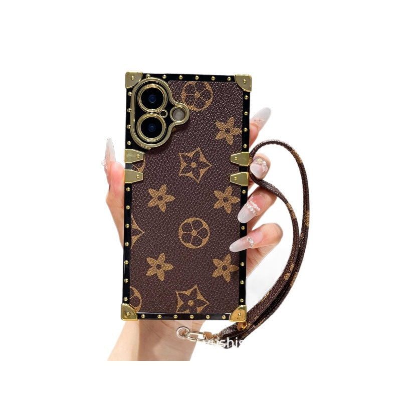 Brown LV Trunk Collection Phone Case with Wallet & Strap luxury statement piece for iPhone 15 Pro Max