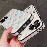Blue floral LV inspired phone case for iPhone 16 Pro Max shock-resistant full-wrap design cottagecore vibe