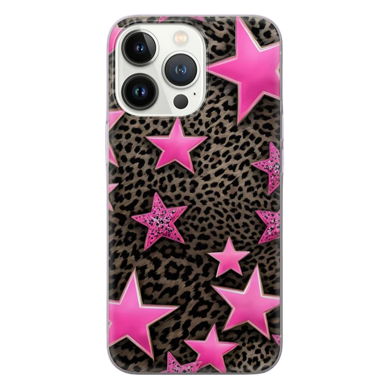 Trendy pink cheetah print phone case with military-grade protection for iPhone 14 Plus & Samsung S24 Ultra - stylish animal pattern