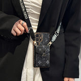 Black LV Element Crossbody Wallet Phone Case for Samsung with built-in card holder and retro LV design for a sophisticated statement piece