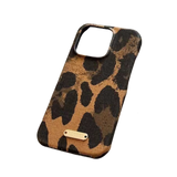 Trendy Cheetah Print Phone Case with Silver Label for iPhone 14 Plus - Bold animal print & luxury silver accent, stylish protective cover