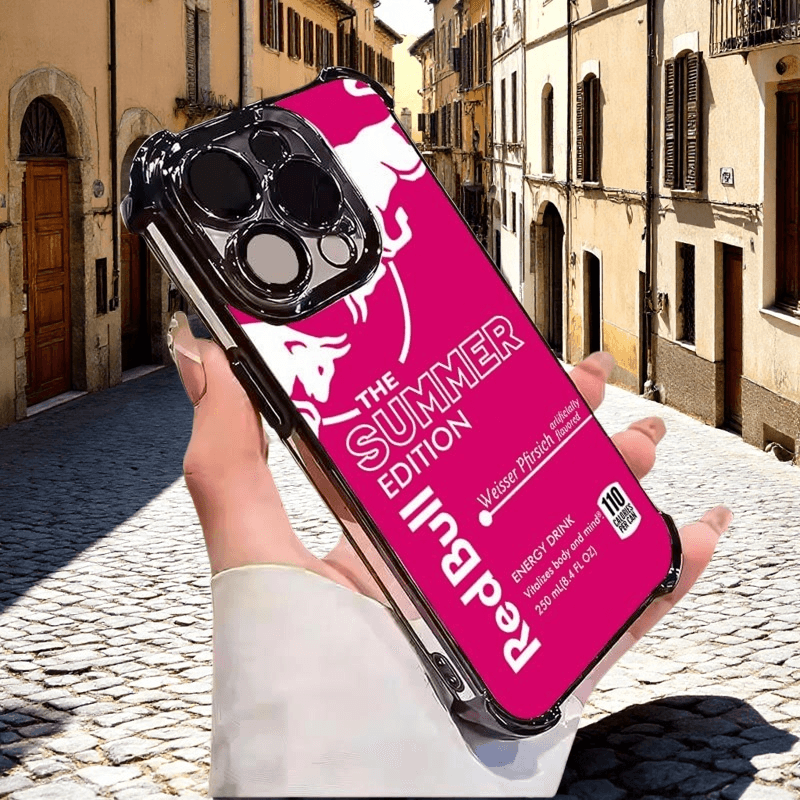 Red Bull Phone Case Rose Red - Military Grade Shockproof Protective Cover with Cheetah Print for iPhone 14 Plus/Samsung S24/Google Pixel RB20 - yTagCase