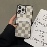 White Checkerboard LV Wallet Phone Case with Card Holder | Luxury Style | LX092 - yTagCase