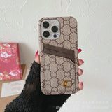 Brown GG Pattern Phone Case with Card Holder scratch-resistant matte layer crossbody aesthetic for iPhone 16 Pro Max