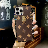 Brown LV Trunk Series Phone Case with fade-resistant coating and LV monogram pattern for iPhone Samsung aesthetic statement piece